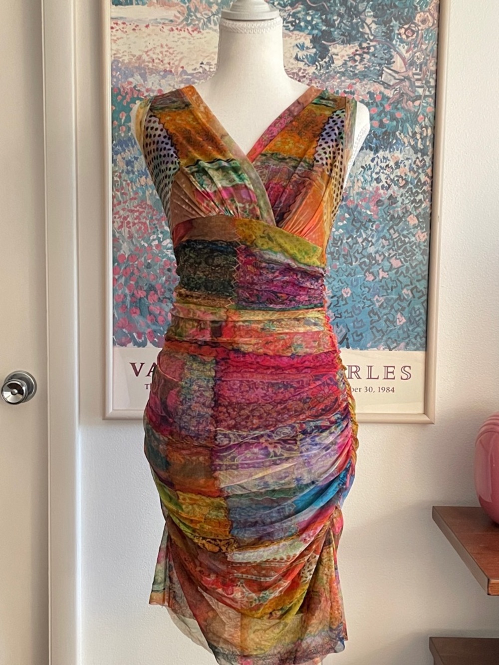 Vintage Y2K Ruched Floral Mesh Dress XS Patchwork Boho Fairycore Elana Kattan